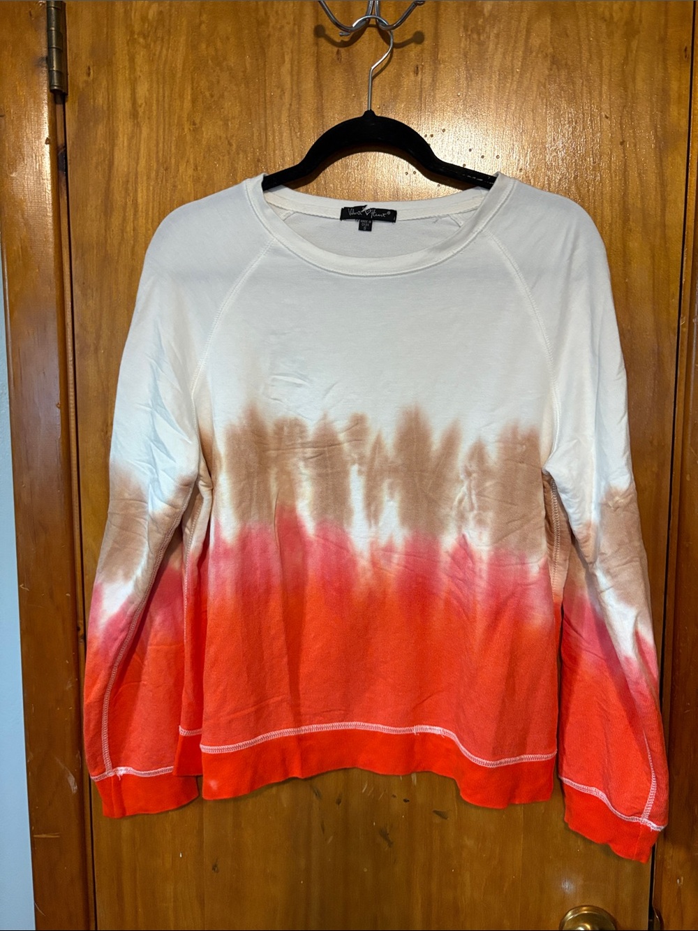 Velvet Heart Tie-Dye Crewneck Sweatshirt - White, Tan & Red-Orange - Size S